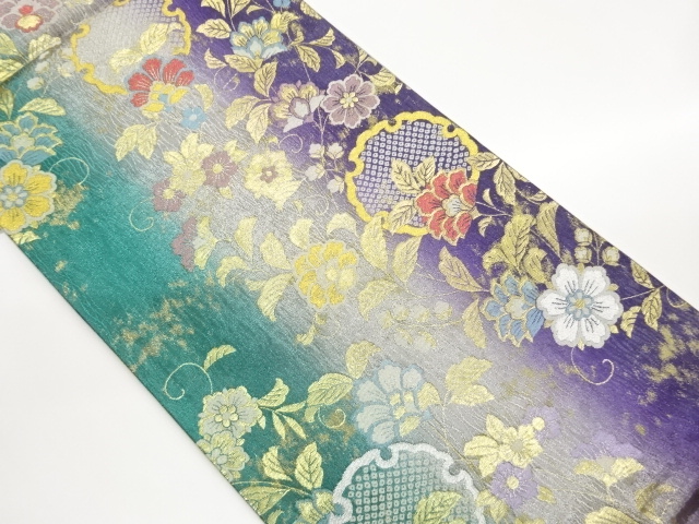 JAPANESE KIMONO / FUKURO OBI / WOVEN KANOKO & ARABESQUE FLOWER 